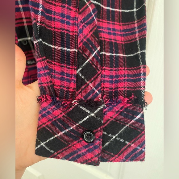 New Rails Brock Pink Plaid Flannel Button Down Frayed Hem Top Size S - Picture 6 of 9